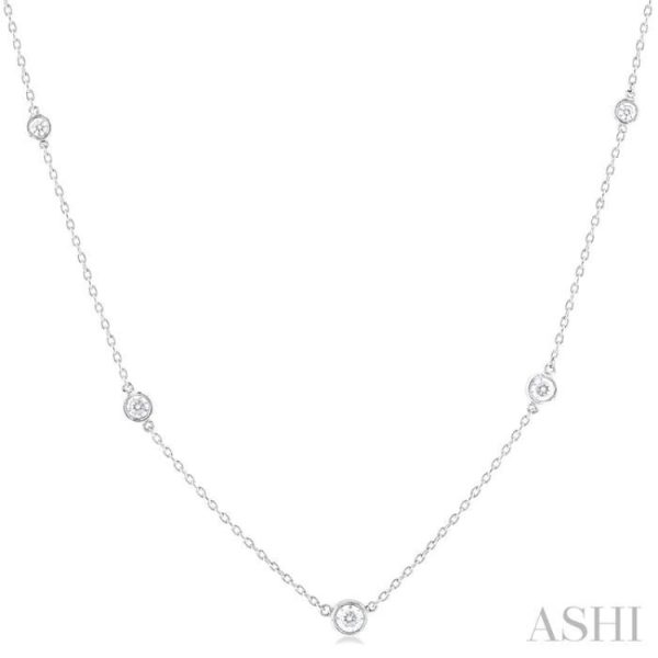 1 2 ctw Bezel Set Round Cut Diamond Station Necklace in 14K White Gold Fashion