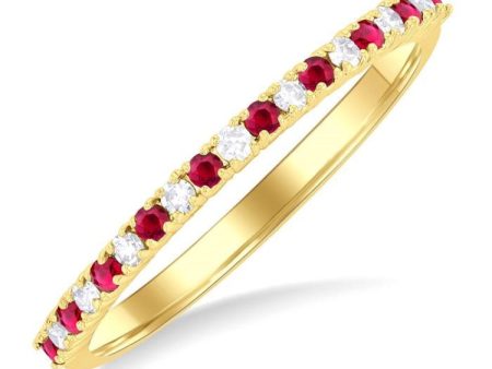 1 0 Ctw Petite 1.35 MM Ruby and Round Cut Diamond Precious Stack Band in 10K Yellow Gold Supply