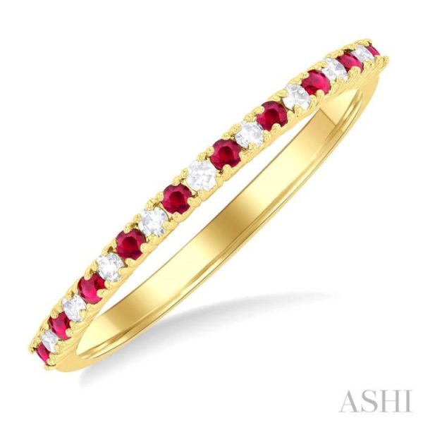 1 0 Ctw Petite 1.35 MM Ruby and Round Cut Diamond Precious Stack Band in 10K Yellow Gold Supply