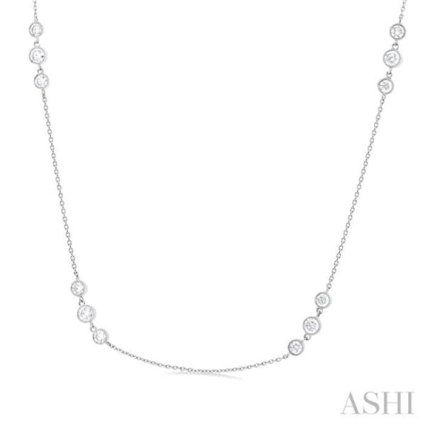 1 1 2 ctw Three Stone Bezel Set Round Cut Diamond Station Necklace in 14K White Gold Hot on Sale