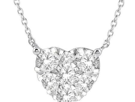 1 Ctw Lovebright Diamond Heart Necklace in 14K White Gold For Cheap