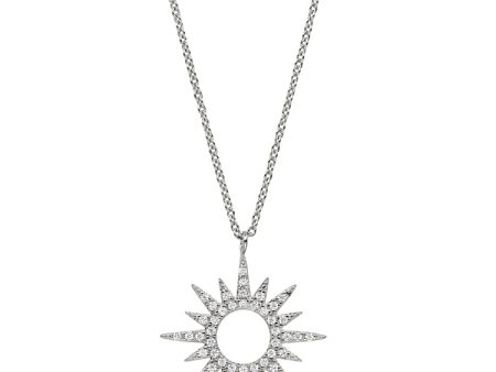 Platinum Finish Sterling Silver Micropave Open Starburst Pendant with Simulated Diamonds on 16 -18  Adjustable Chain For Discount