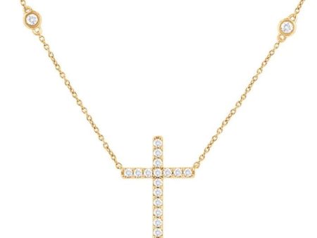 1 2 ctw Cross Pendant Round Cut Diamond Fashion Station Necklace in 10K Yellow Gold Discount