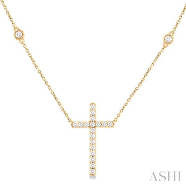 1 2 ctw Cross Pendant Round Cut Diamond Fashion Station Necklace in 10K Yellow Gold Discount