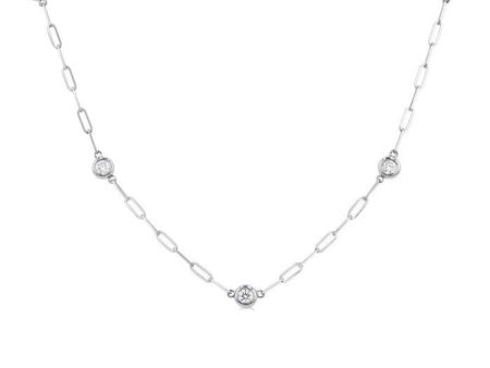 1 2 ctw Bezel Set Round Cut Diamond Paper Clip Station Necklace in 14K White Gold Fashion