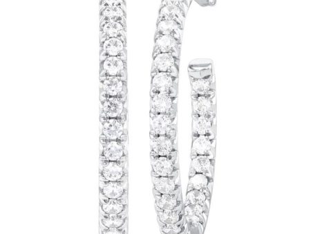 1 1 2 Ctw French Pave Set Round Cut Diamond Fashion Half Hoop Earring in 14K White Gold Cheap