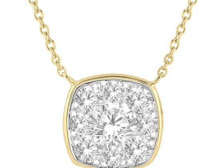 1 2 Ctw Cushion Shape Lovebright Diamond Necklace in 14K Yellow & White Gold Online Sale