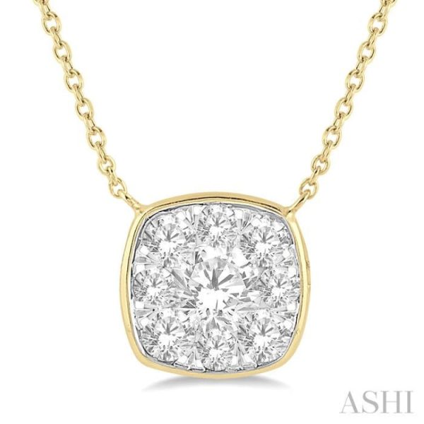 1 2 Ctw Cushion Shape Lovebright Diamond Necklace in 14K Yellow & White Gold Online Sale