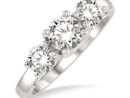 1 1 2 Ctw Round Cut Diamond Three-Stone Ring in 14K White Gold Online