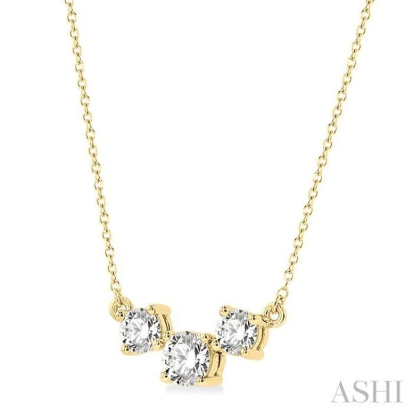 1 1 4 Ctw Three Stone Round Cut Diamond Necklace in 14K Yellow Gold Online Hot Sale