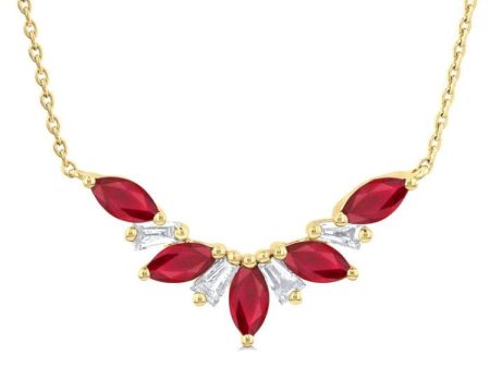 1 6 ctw Marquise Cut 5X3MM Ruby and Baguette Cut Diamond Precious Gemstone Necklace in 14K Yellow Gold Sale