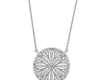 Platinum Finish Sterling Silver Micropave Vintage San Dollar Necklace with Simulated Diamonds on 16 -18  Adjustable Chain Online now