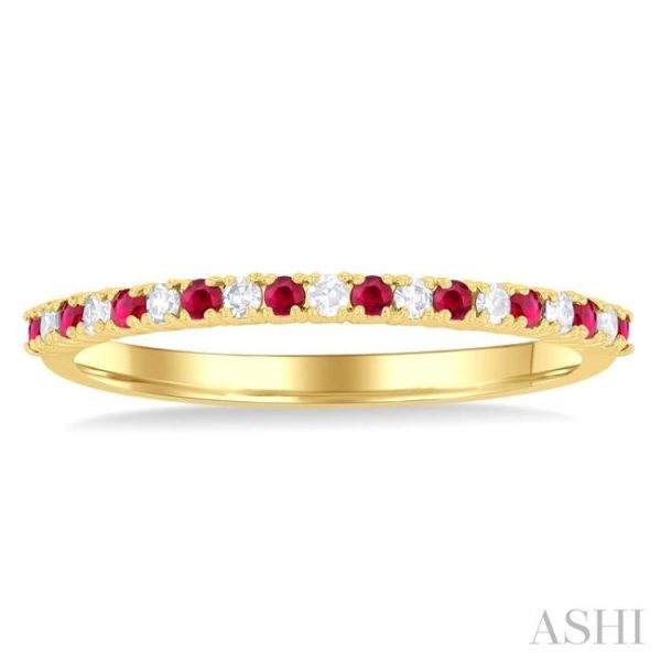 1 0 Ctw Petite 1.35 MM Ruby and Round Cut Diamond Precious Stack Band in 10K Yellow Gold Supply